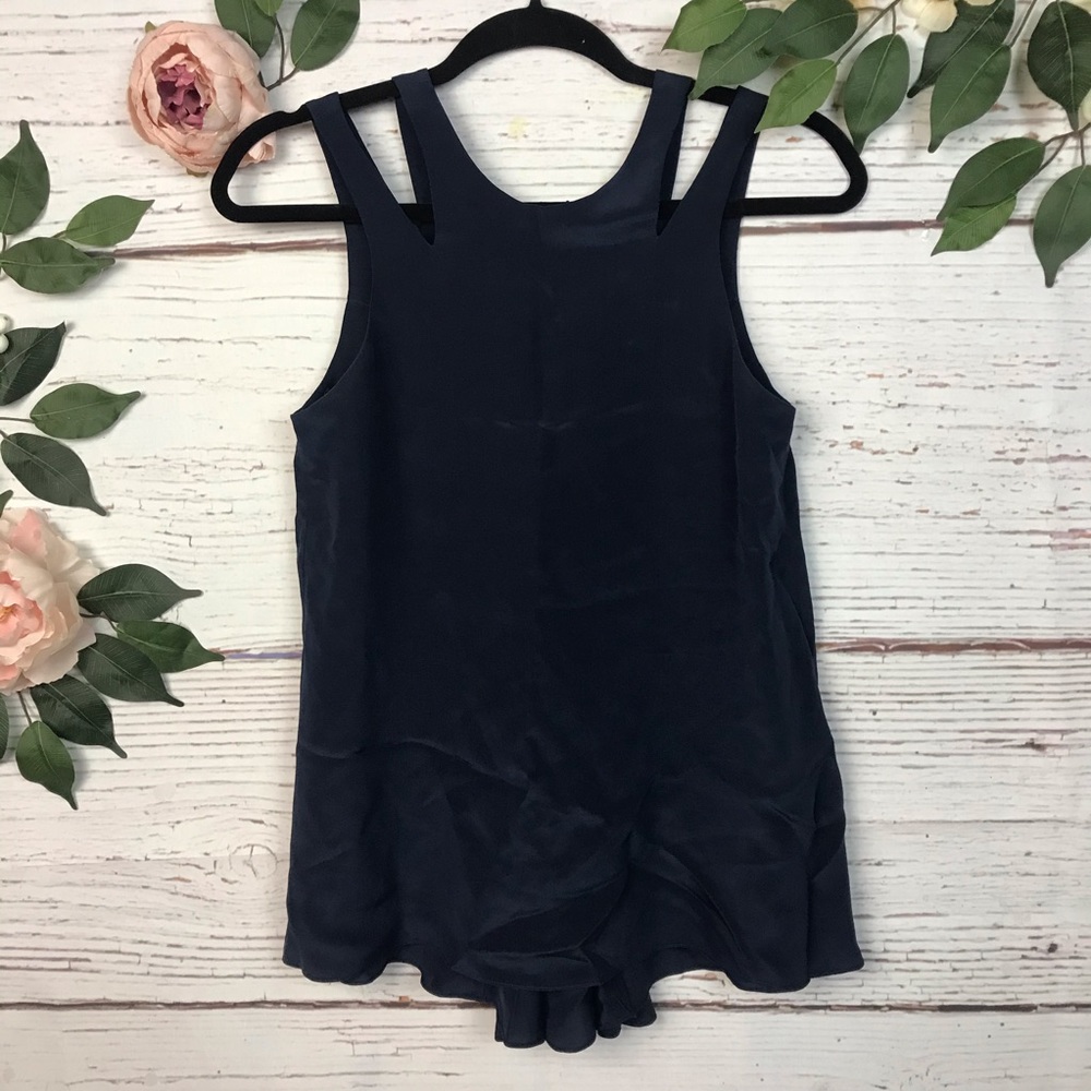 Jonathan Simkhai Size XS Blue 100% silk cut out Tank Blouse pleated back Top